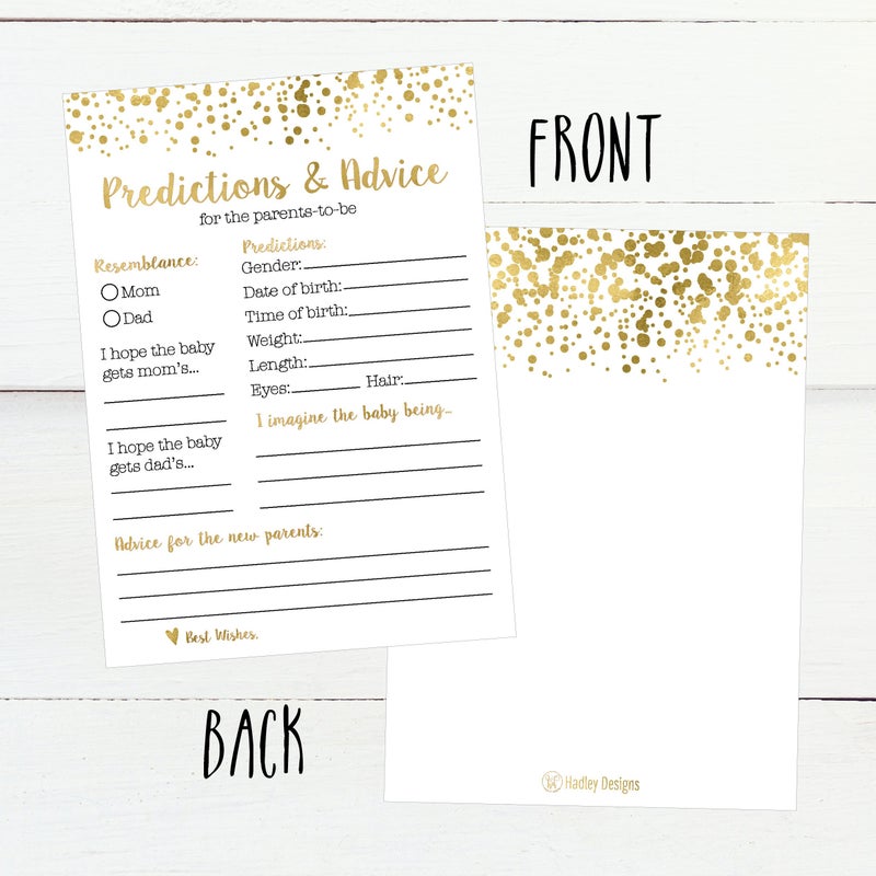 Hadley Designs 50 Gold Polka Dot Advice and Prediction Cards for Baby Shower Game, New Mom & Dad Card or Mommy & Daddy To Be, New Parent Message Advice Book, Fun Gender Neutral Shower Party Favors - Image 2